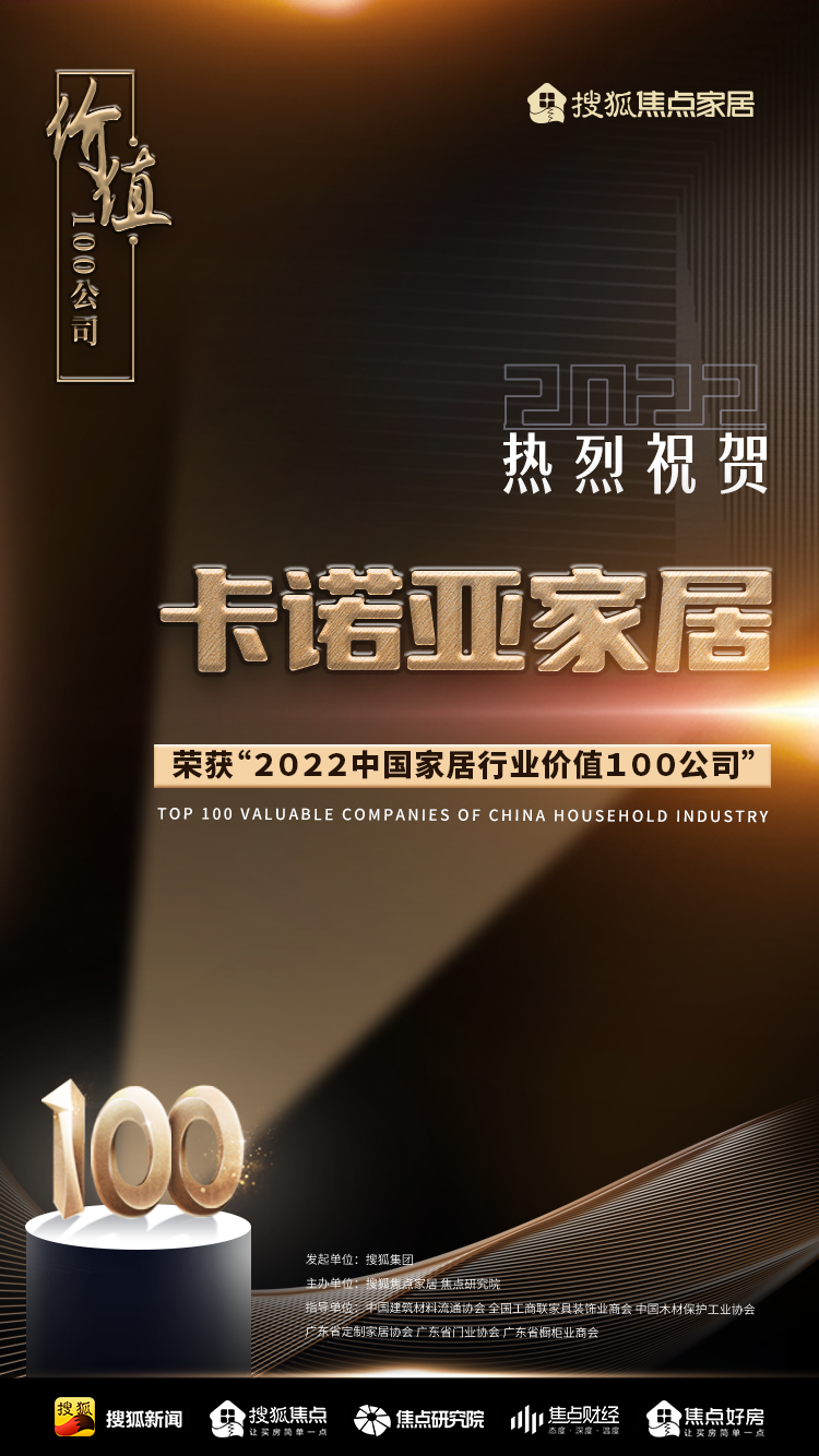 百強之巔|卡諾亞再獲“2022中國家居行業(yè)價值100公司”榮譽